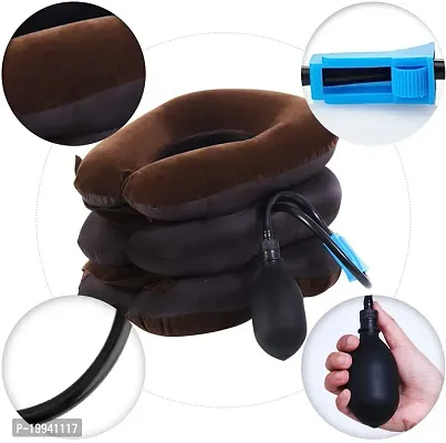 Inflatable Neck BrSPACE Pillow Cervical Neck Traction Device Adjustable Neck Stretcher, Ideal for Spine Alignment and Chronic Neck Pain Relief (Brown).-thumb4