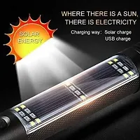 Aluminium 7 Mode Solar LED Torch Flashlight, Car Emergency Tool with Window Breaker, Magnet, Cutter, Compass for Travel, Camping Hiking Security (Black)-thumb3