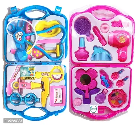 Combo Of Doctor Set And Beauty Set Toy For Kids- Multi Color-thumb0