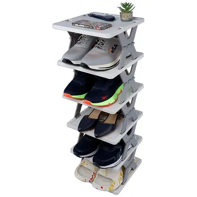 Plastic 6 Layer Shoe Rack Stand Storage Organizer Cabinet Durable Portable Shoe Organiser for The Living Room, Bedroom, Office and Kitchen Space Saving Rack - Multicolor