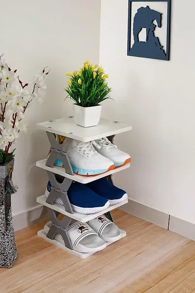Multi Layer Shoe Rack For Home  Office Living Room Bedroom Footwear Rack,Toys Rack, Space Saving Adjustable Plastic Shoes Rack (4 Layer)