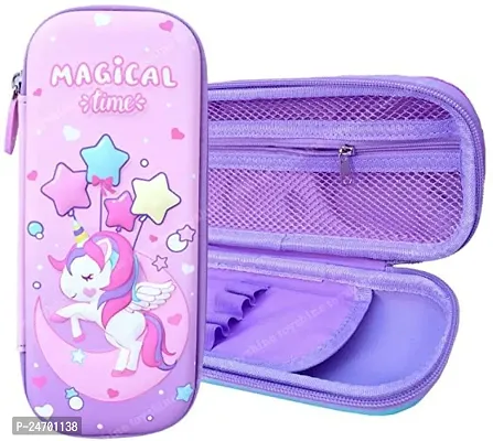 Magics Unicorn Pink Hardtop Pencil Case with Multiple Compartments - Kids School Supply Organizer Students Stationery Box - Girls Pen Pouch- Pink