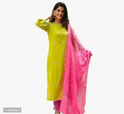 Stylish Green Embroidered Cotton Kurta Pant With Dupatta For Women-thumb0