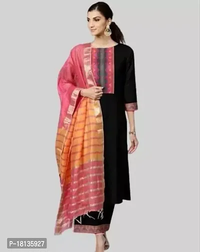 Fancy Cotton  Black Color , Solid Kurta, Bottom And Dupatta Set-thumb0