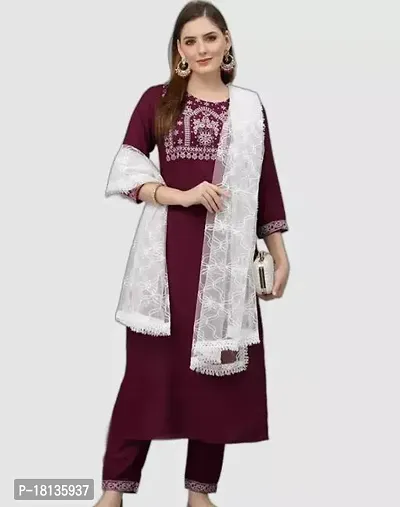 Fancy Cotton Maroon Color , Embroidered Kurta, Bottom And Dupatta Set-thumb0