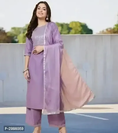 Stylish Purple Embroidered Cotton Kurta Pant With Dupatta For Women