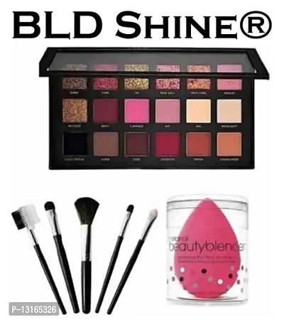 BLD Shine Rose Gold Eyeshadow Palette - 18 Shades (Multicolor) with 5 pcs Brush  Puff