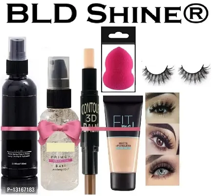 BLD Shine Fixer, Primer, Foundation, Contour Stick with Eyelashes  Puff