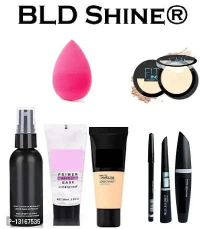 BLD Shine Fixer, Primer, Foundation, Compact with 3 in 1(kajal + Eyeliner + Mascara)  Puff