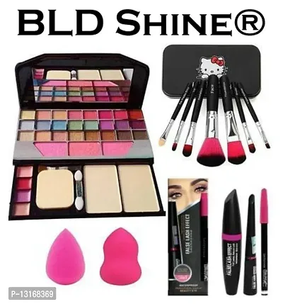 BLD Shine All in Makeup Kitt Multicolor, Makeup Brush 7pc with 3in1 (Eyeliner + Mascara + Eyebrow Pencil)  2 Puff-thumb0