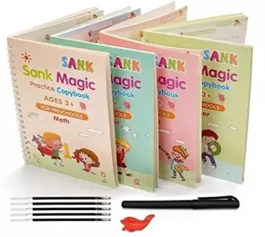 BLD Shine Kids Magic Reusable Practice Copy Books Set Of 4 Magic Writing Drawing Books Kit Magical Book for Kids (Softcover, Practical reusable writing tool)