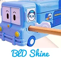 BLD Shine bus shape Pencil Box Educational Geometry Box for Kids with 3 Compartments Case  with bus like moving wheels-thumb1