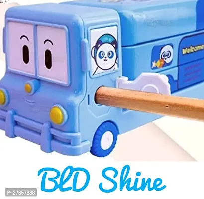 BLD Shine bus shape Pencil Box Educational Geometry Box for Kids with 3 Compartments Case  with bus like moving wheels-thumb2