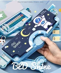 BLD Shine TRENDING HOT SELLING Heavy Quality Made Ideal For BoysGirl Stationery Organizer Astronaut Spaceman Design Multi Layer Multiple Buttons Plastic  Box  Pencil Box  (Set of 1, blue)-thumb3