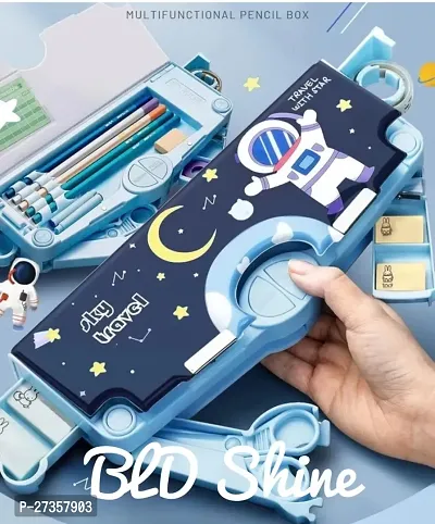 BLD Shine TRENDING HOT SELLING Heavy Quality Made Ideal For BoysGirl Stationery Organizer Astronaut Spaceman Design Multi Layer Multiple Buttons Plastic  Box  Pencil Box  (Set of 1, blue)-thumb4