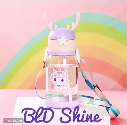 BLD Shine  Deer Horn Design Cute Cartoon Sipper Water Bottle for Kids with Strap 600 ml Water Bottle  (Set of 1, Pink)