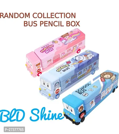 Bus Shape Pencil Box School Bus Metal Geometry Box Random color pack 1 Geometry Box  (Multicolor)-thumb2