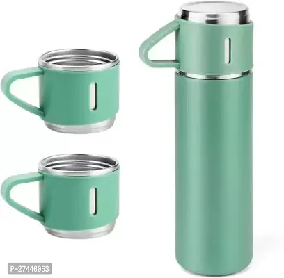Vacuum Insulated Flask set 3Cup set for Hot  Cold Drink (Giftset Green) 500 ml Flask  (Pack of 1, Multicolor, Steel)-thumb0