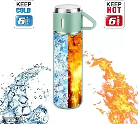 Vacuum Insulated Flask set 3Cup set for Hot  Cold Drink (Giftset Green) 500 ml Flask  (Pack of 1, Multicolor, Steel)-thumb2