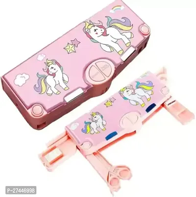 Magnetic Multifunction Pencil / Geometry Box For Girls Unicorn Art Plastic Pencil Box  (Set of 1, Pink)