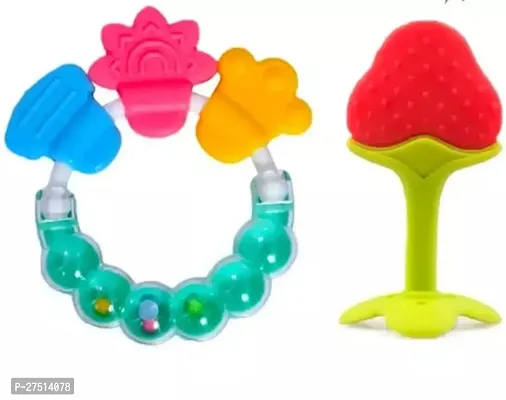 Pack Of Fruit Shape Stand Teether With Rattle Toy Ring Teether 2 Pcs Pack