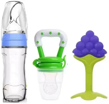 Baby Cereal Rice Paste Squeeze Feeding Milk Bottle Food Feeder  Baby Fruit Nibbler Soother  Silicone Teether (Combo Pack) - Silicone  (RANDOM COLOR)
