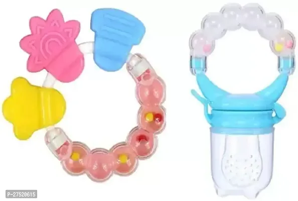 Baby  ring rattle teether with rattle fruit feeder/nibbler(set of 2,assorted color)