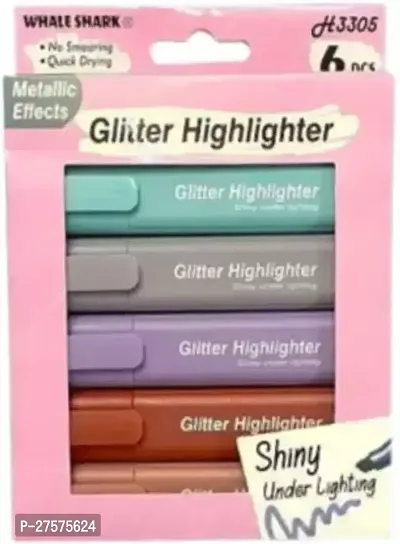 Glitter Highlighter 6 colors fluorescent marker pen for Kids (Set of 6)  (Set of 6, Multicolor)