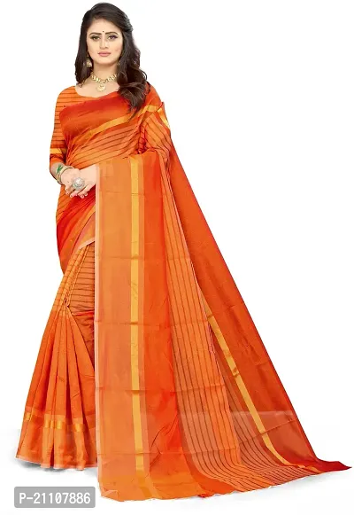 Beautiful Orange Art Silk Woven Design Saree with Blouse Piece For Women-thumb0