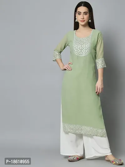 Elegant Light Green Embroidered Georgette Kurta For Women