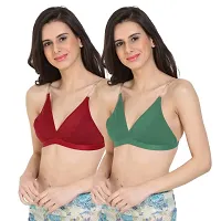 FRESH LOOK Green and Maroon Color Non Padded Full Covreage Transperent Stripe Women Hosiery Fabric Everyday Bra Pack of 2-28B-thumb2