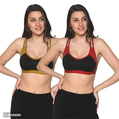 FRESH LOOK Women Non Padded Full Coverage Solid Hosiery Fabric Red Golden Color Sports Bra-38B-thumb0