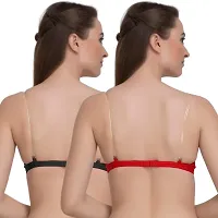 FRESH LOOK Black and Red Color Non Padded Full Covreage Transperent Stripe Women Hosiery Fabric Everyday Bra Pack of 2-36B-thumb1