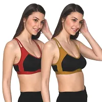 FRESH LOOK Women Non Padded Full Coverage Solid Hosiery Fabric Red Golden Color Sports Bra-38B-thumb2