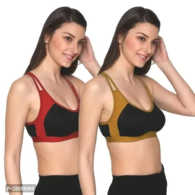 FRESH LOOK Women Non Padded Full Coverage Solid Hosiery Fabric Red Golden Color Sports Bra-38B-thumb3
