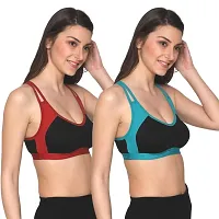 FRESH LOOK Women Non Padded Full Coverage Solid Hosiery Fabric Green and Maroon Color Sports Bra-36B-thumb2