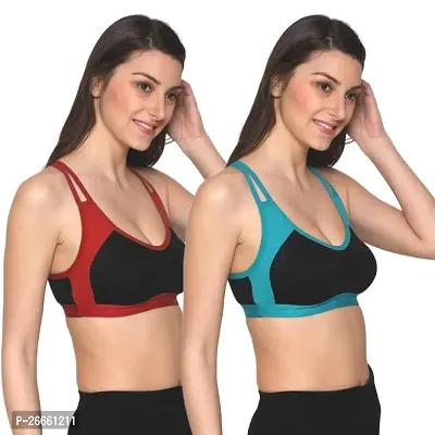 FRESH LOOK Women Non Padded Full Coverage Solid Hosiery Fabric Green and Maroon Color Sports Bra-36B-thumb3