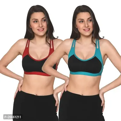 FRESH LOOK Women Non Padded Full Coverage Solid Hosiery Fabric Green and Maroon Color Sports Bra-36B