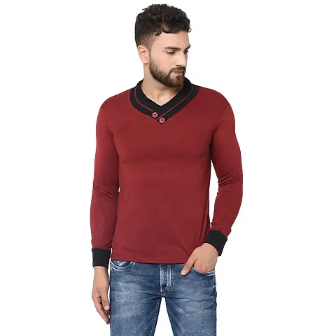 Adorbs Men's Full Sleeve Cotton Blend Shawl Neck T-Shirt