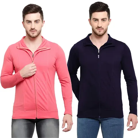 Adorbs Men's Cotton Blend Full Sleeve Polo Neck T-Shirt (Pack of 2)