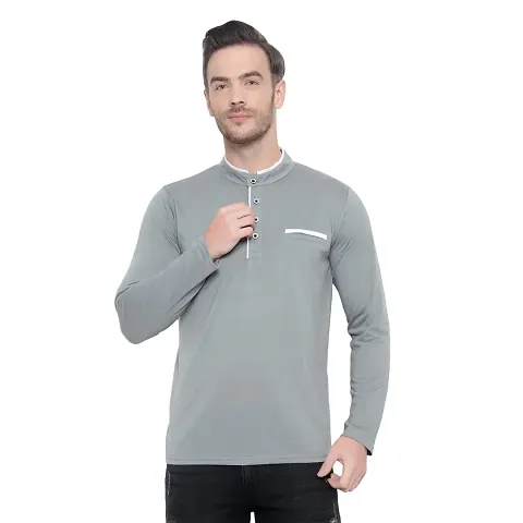 Adorbs Men's Cotton Blend Full Sleeve Henley Neck Collar T-Shirt