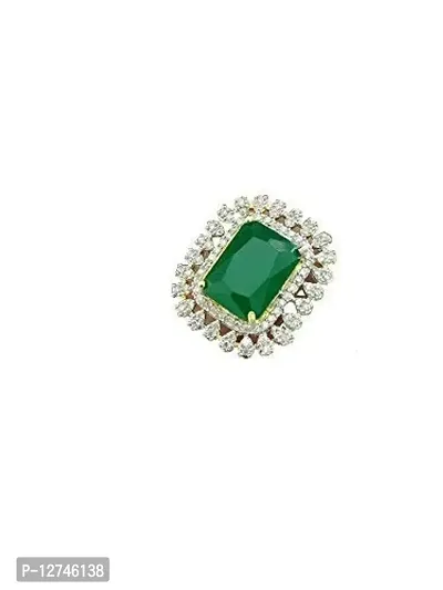 ManRaGini Jewels Ring Brass and American Diamond Alloy Crystal Gold Plated Adjustable Ring for Girls and Women (Green)