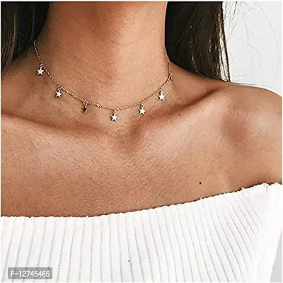 ManRaGini Jewels stylish star chain for girls women Fashion Link Chain Choker Simple Short Bold And Elegant Delicate Pendant Star Tassels Neckchain-thumb4
