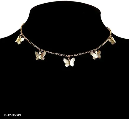AREO Butterfly Choker Necklace Gorgeous Pendant Necklaces Golden Butterfly Chain Jewelry for Women-thumb3