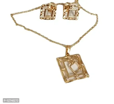 ManRaGini Jewels Rose Gold Pendant with Chain and Pair of Earrings / Design Pendant set Earrings for Women and Girls - PS10
