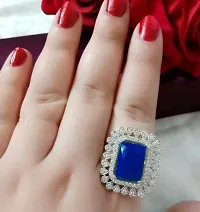 ManRaGini Jewels Ring Brass and American Diamond Alloy Crystal Gold Plated Adjustable Ring for Girls and Women (Blue)-thumb1