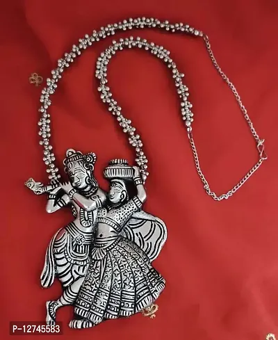 ManRaGini Jewels Adorable Radha Krishna Oxidised Silver Necklaces  Chains set for women traditional-thumb3