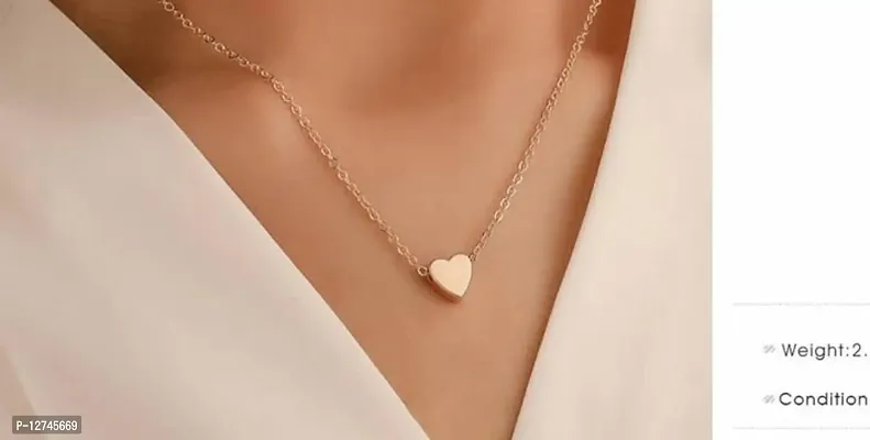 ManRaGini Jewels Rose Gold Simple Heart Chain Gold Plated Valentine Love Heart Necklace Golden Chain Pendant for Women  Girls-thumb4