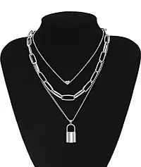 ManRaGini Jewels MRG Vembley Stylish Triple Layered Silver Lock Pendant Necklace-thumb2