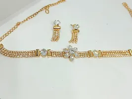 ManRaGini Jewels Exclusive Gold Plated Wedding Jewelry Rose Gold Jewelry Set Star designed in 3 layer design with Zircon paired with beautiful Earrings Necklace Set For Women-thumb1